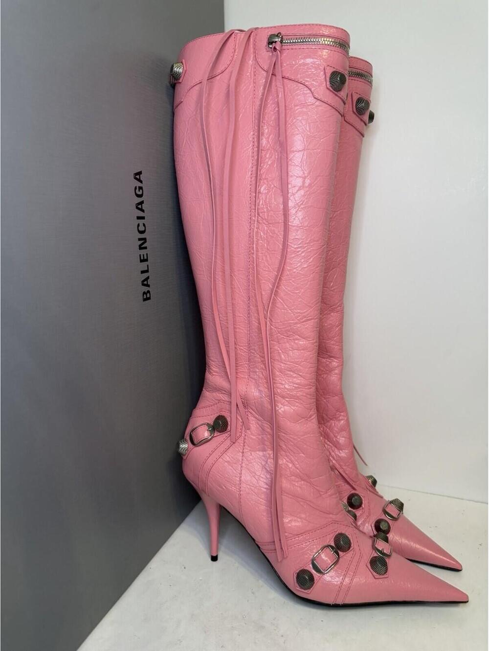 Balenciaga Cagole H90 Knee Boots Sweet Pink EU37 US7 Stiletto NIB - Picture 2 of 6